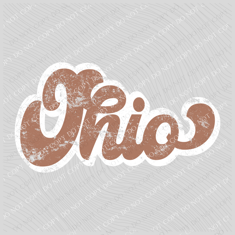 Ohio Chestnut & White Retro Shadow Distressed Digital Download, PNG