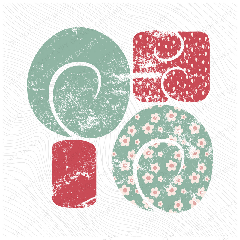 Ohio Chubby Retro Distressed Daisies in tones of Greens & Reds Digital Design, PNG