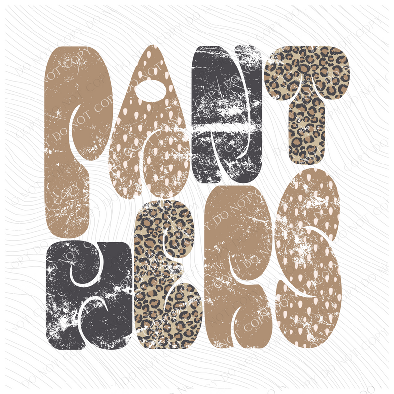 Panthers Retro Distressed Leopard print in tones of Tans & Faded Black Digital Design, PNG