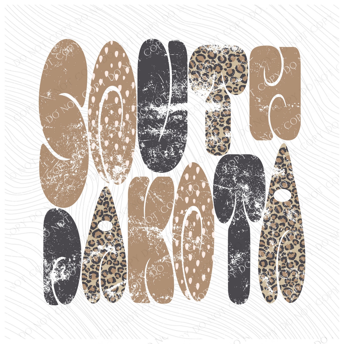 South Dakota Chubby Retro Distressed Leopard print in tones of Tans & Faded Black Digital Design, PNG