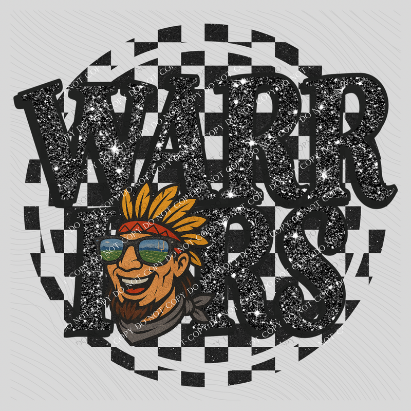 Warriors Mascot Checkered Bling Digital Design, PNG