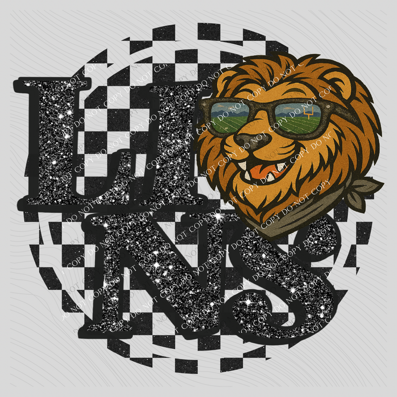 Lions Mascot Checkered Bling Digital Design, PNG