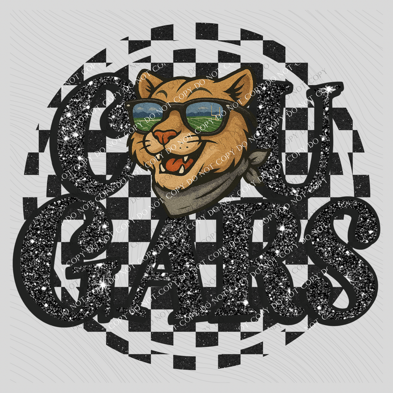 Cougars Mascot Checkered Bling Digital Design, PNG
