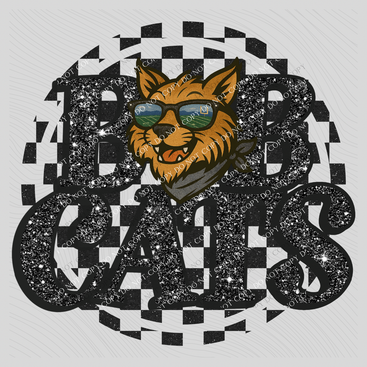 Bobcats Mascot Checkered Bling Digital Design, PNG