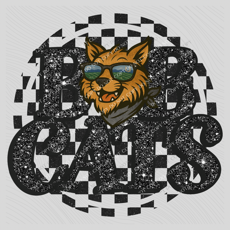 Bobcats Mascot Checkered Bling Digital Design, PNG