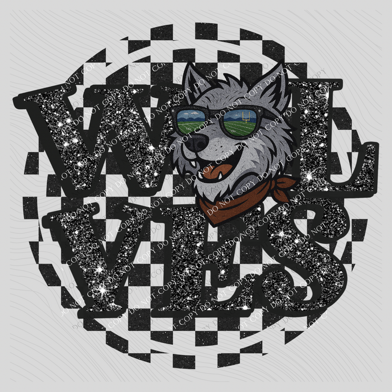 Wolves Mascot Checkered Bling Digital Design, PNG