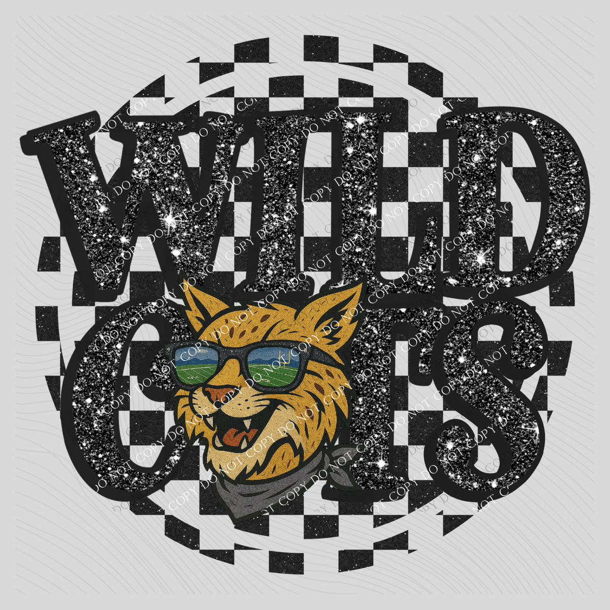 Wildcats Mascot Checkered Bling Digital Design, PNG