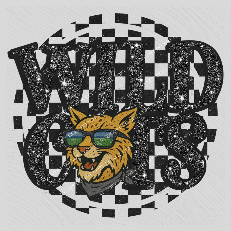 Wildcats Mascot Checkered Bling Digital Design, PNG
