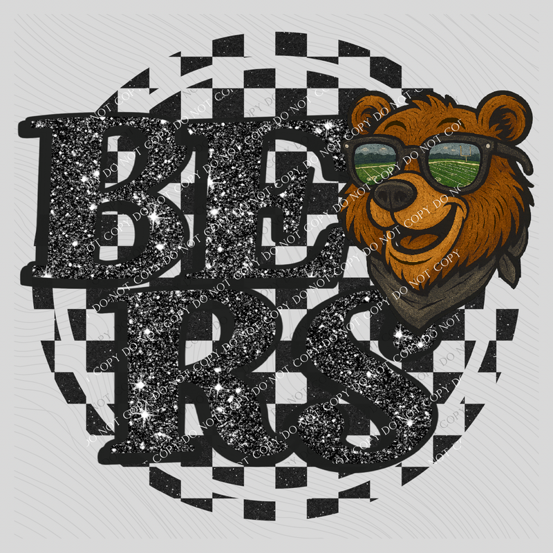 Bears Mascot Checkered Bling Digital Design, PNG