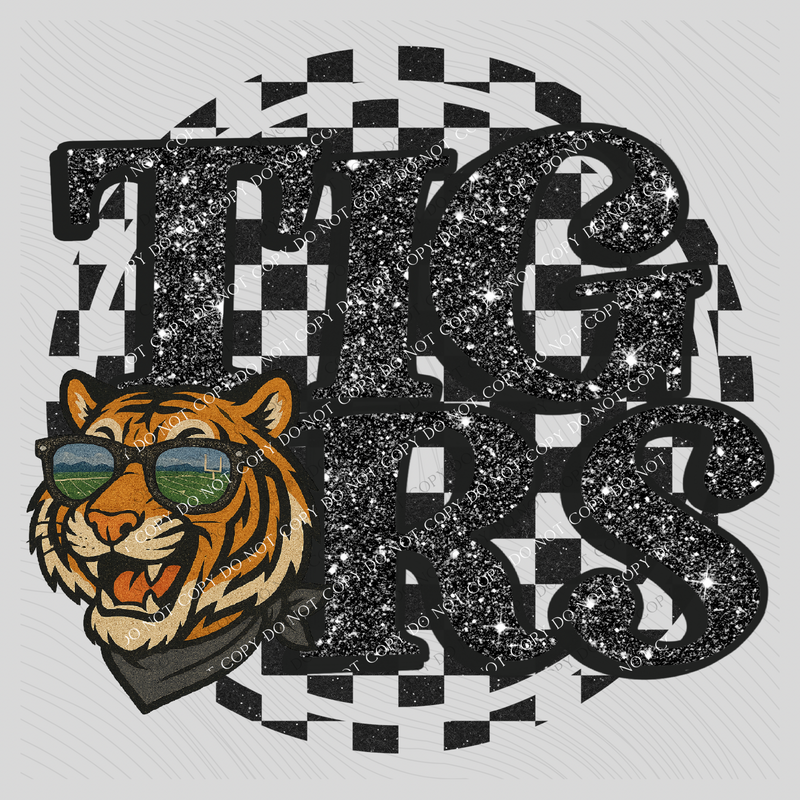 Tigers Mascot Checkered Bling Digital Design, PNG