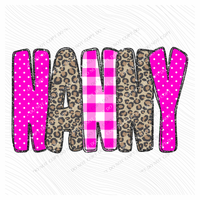 Nanny Leopard Glitter, Gingham & Dot in Bright Pink Digital Design, PNG