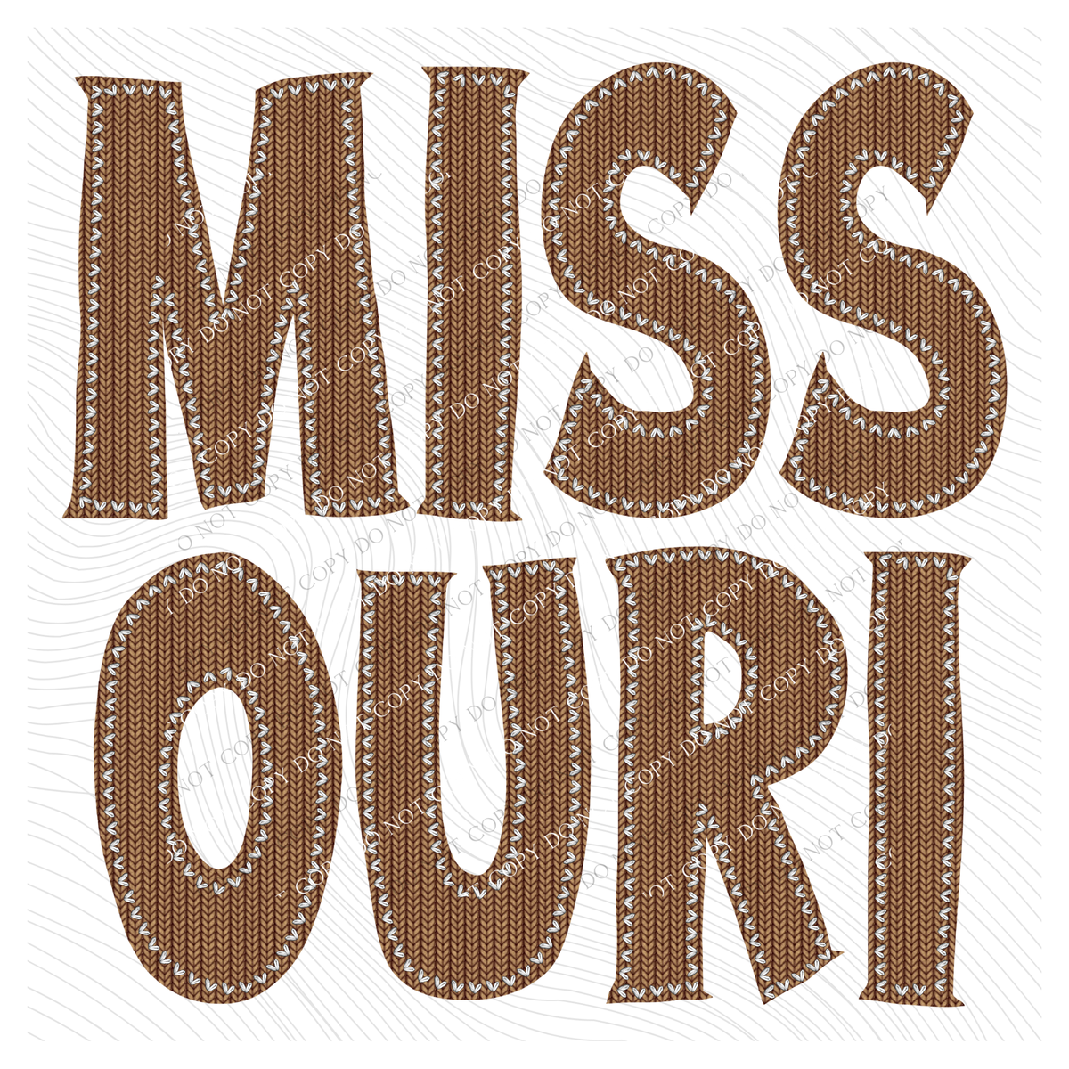Missouri Knitted Stitched Patch Digital Design in Brown, PNG