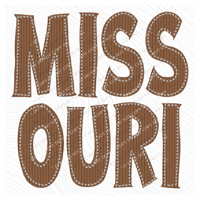 Missouri Knitted Stitched Patch Digital Design in Brown, PNG