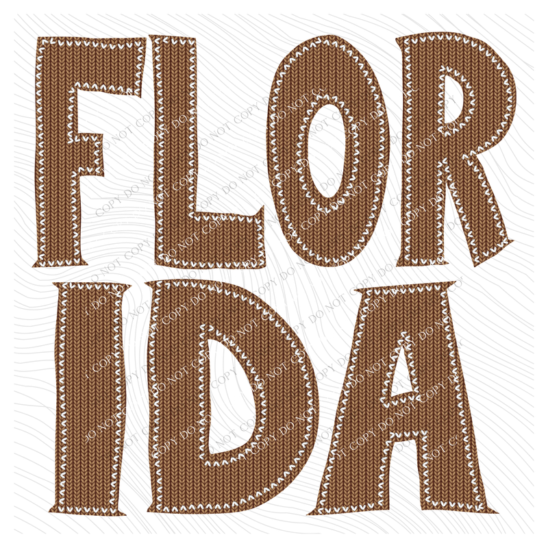 Florida Knitted Stitched Patch Digital Design in Brown, PNG
