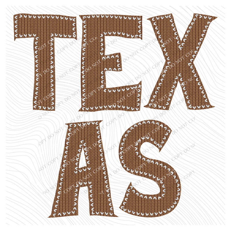 Texas Knitted Stitched Patch Digital Design in Brown, PNG