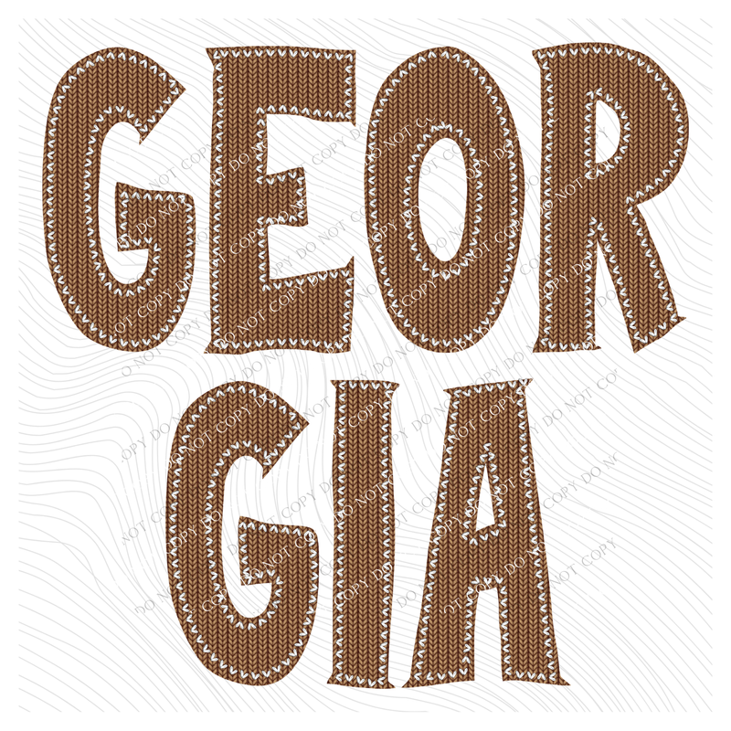 Georgia Knitted Stitched Patch Digital Design in Brown, PNG