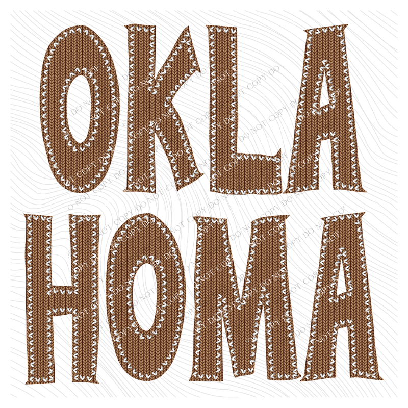 Oklahoma Knitted Stitched Patch Digital Design in Brown, PNG