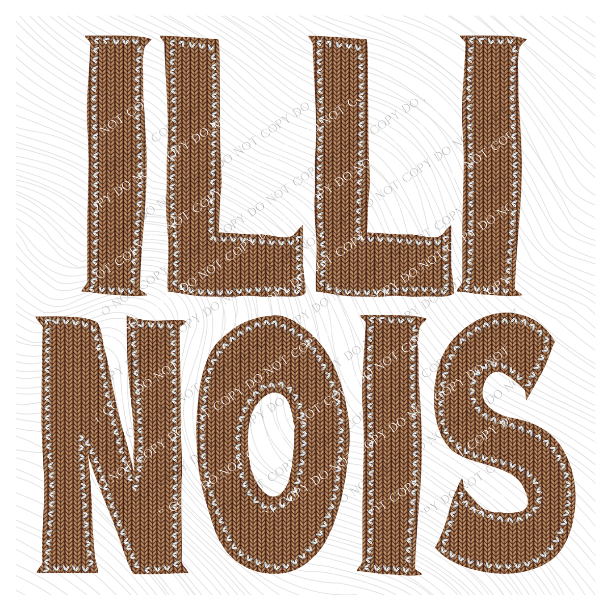Illinois Knitted Stitched Patch Digital Design in Brown, PNG