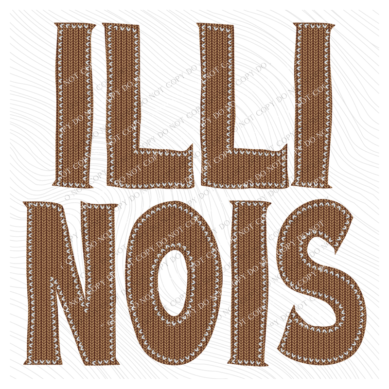 Illinois Knitted Stitched Patch Digital Design in Brown, PNG