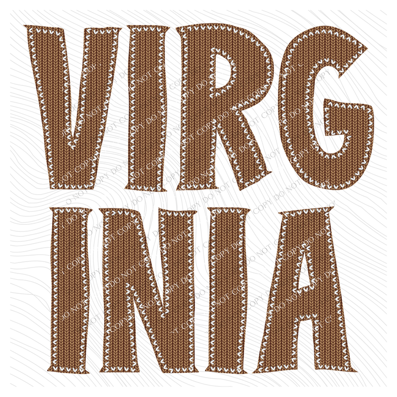 Virginia Knitted Stitched Patch Digital Design in Brown, PNG