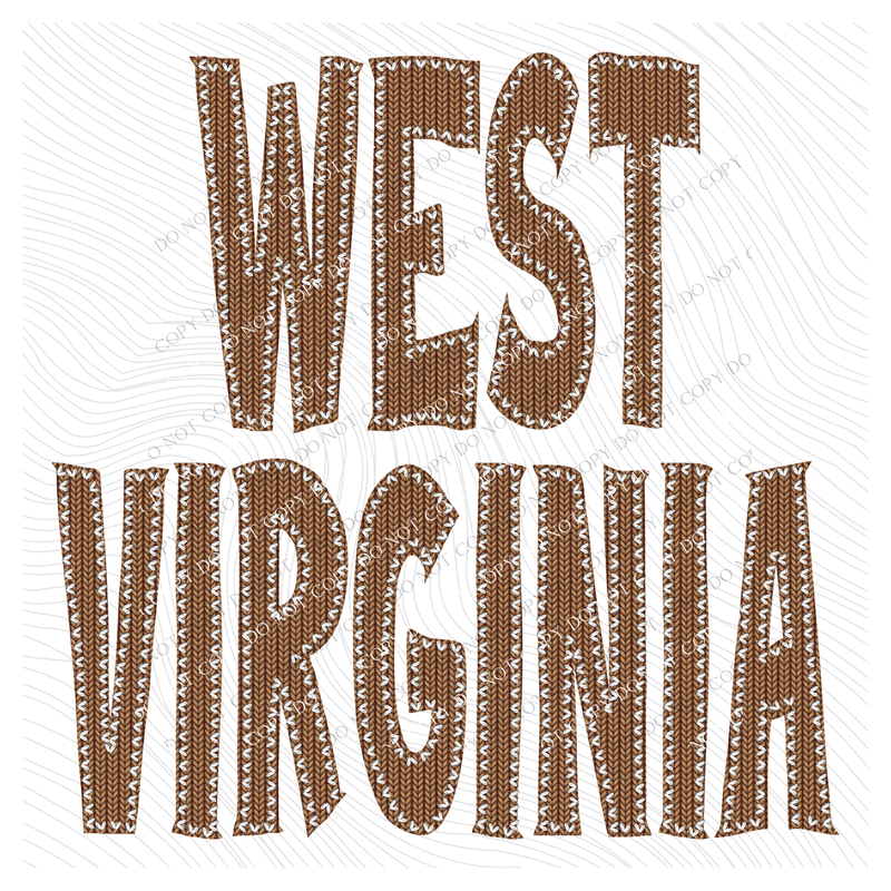 West Virginia Knitted Stitched Patch Digital Design in Brown, PNG