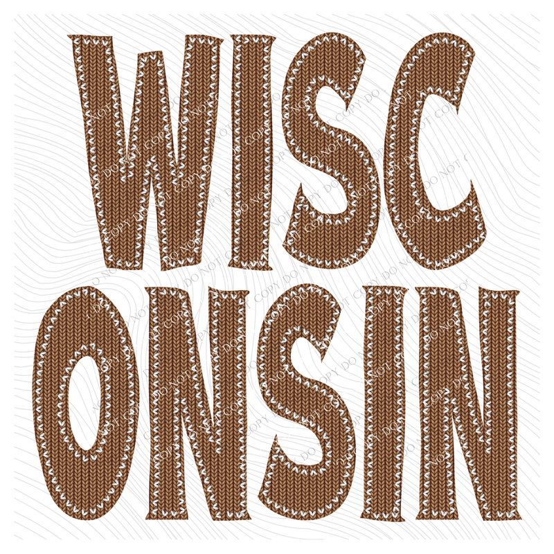 Wisconsin Knitted Stitched Patch Digital Design in Brown, PNG
