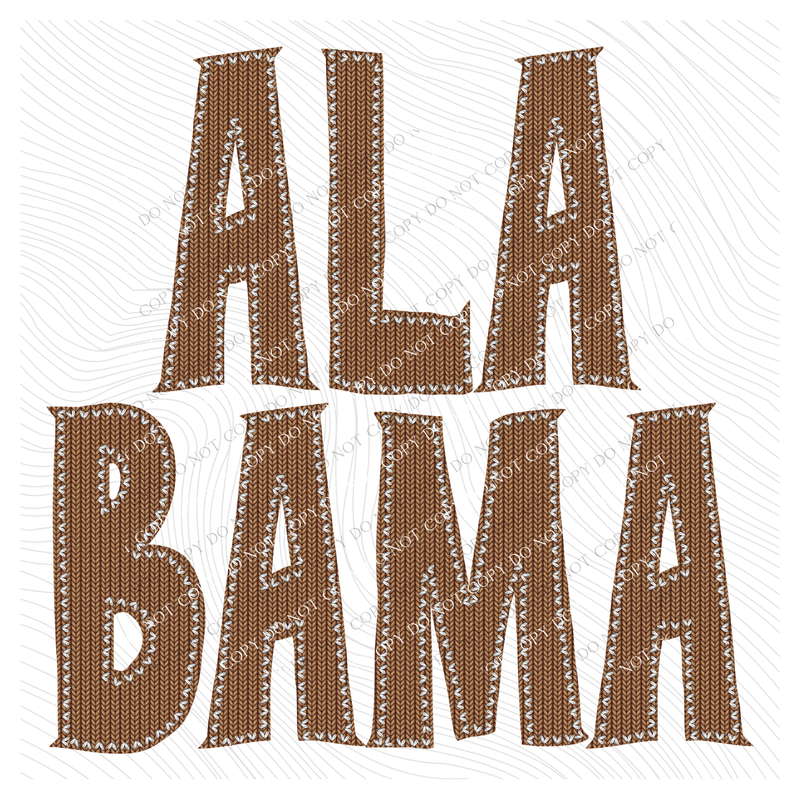 Alabama Knitted Stitched Patch Digital Design in Brown, PNG