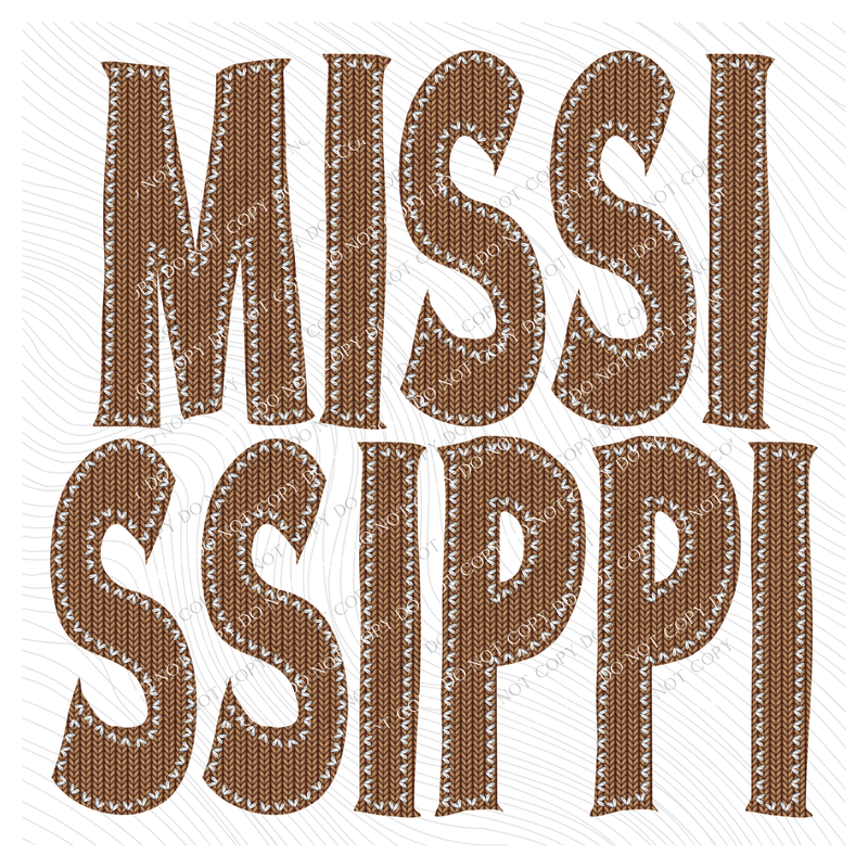 Mississippi Knitted Stitched Patch Digital Design in Brown, PNG