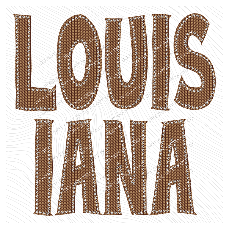 Louisiana Knitted Stitched Patch Digital Design in Brown, PNG