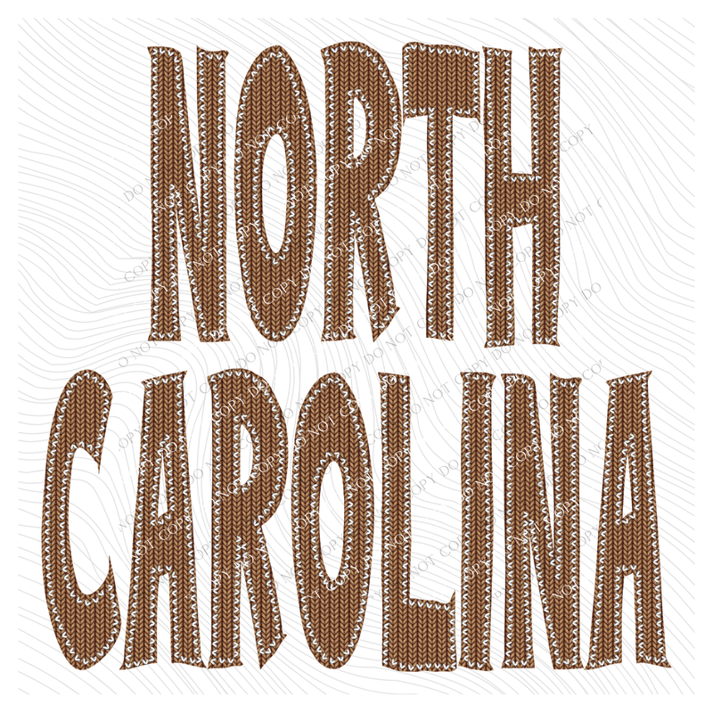 North Carolina Knitted Stitched Patch Digital Design in Brown, PNG