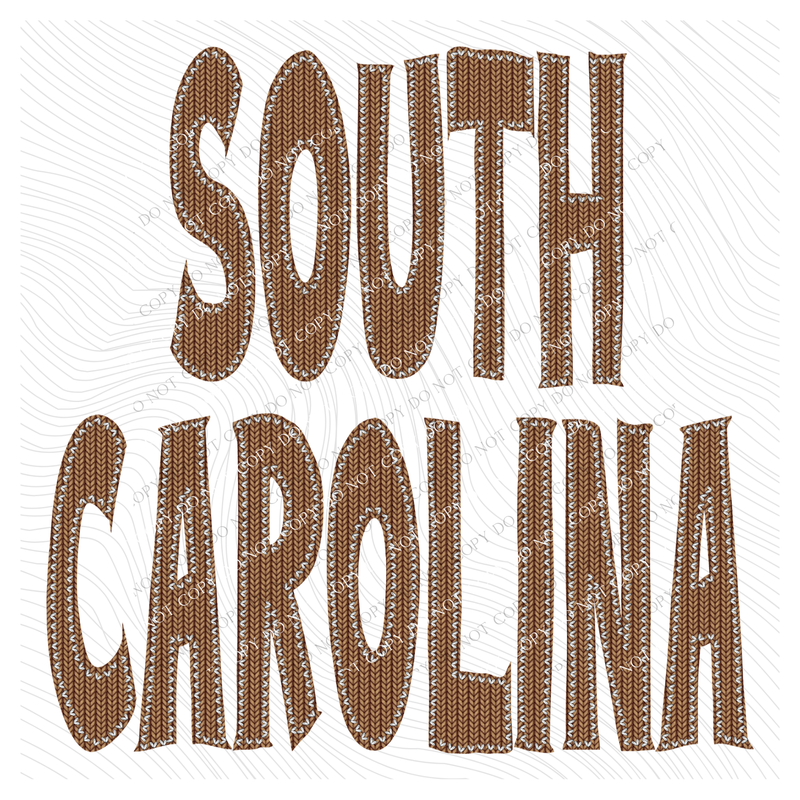 South Carolina Knitted Stitched Patch Digital Design in Brown, PNG
