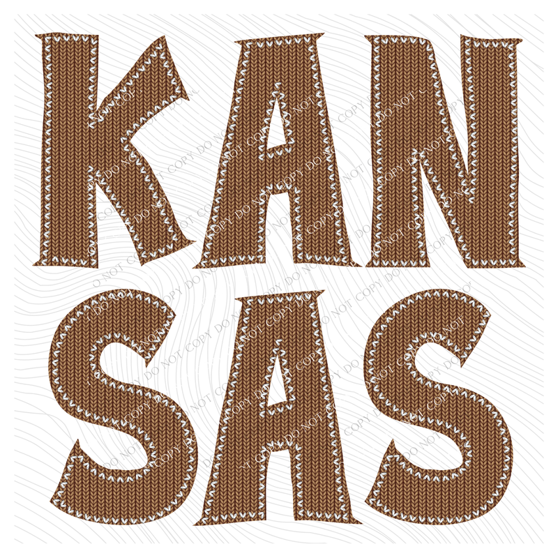 Kansas Knitted Stitched Patch Digital Design in Brown, PNG