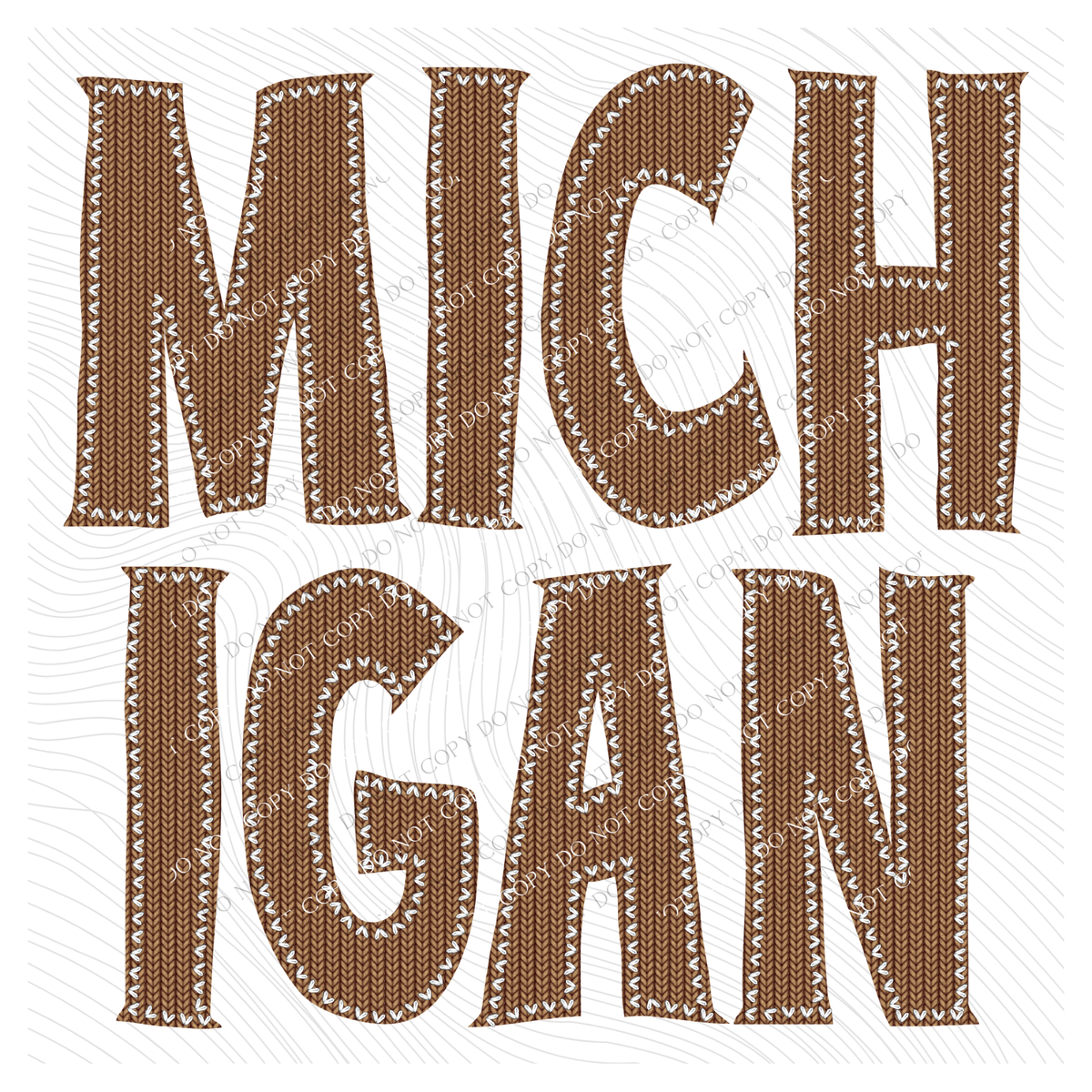 Michigan Knitted Stitched Patch Digital Design in Brown, PNG