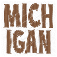Michigan Knitted Stitched Patch Digital Design in Brown, PNG