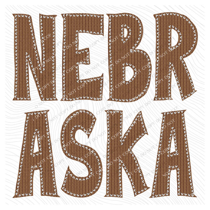 Nebraska Knitted Stitched Patch Digital Design in Brown, PNG