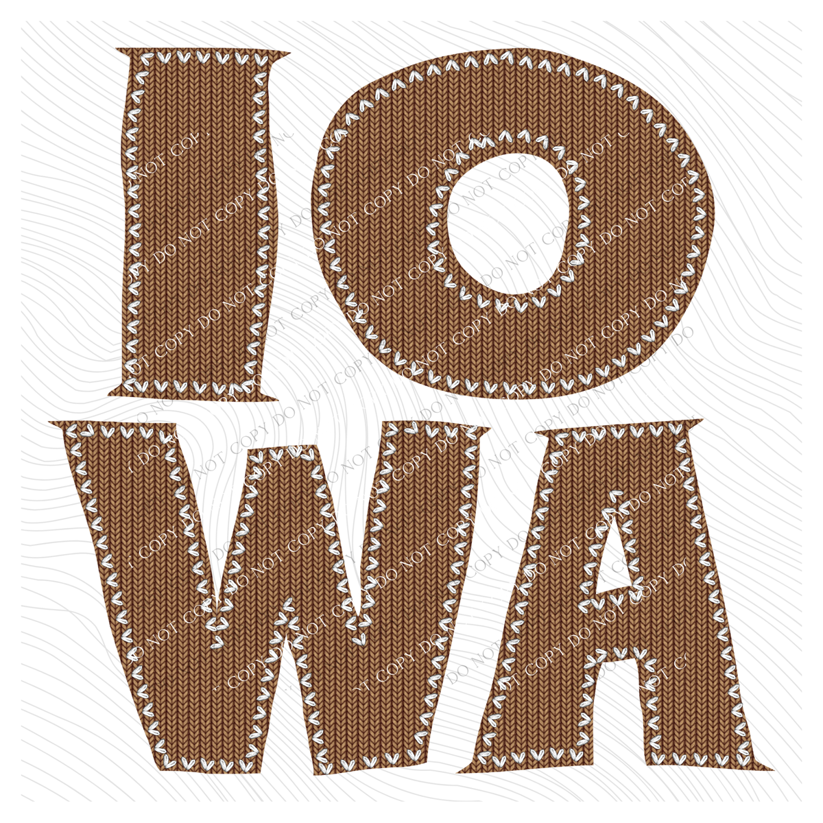 Iowa Knitted Stitched Patch Digital Design in Brown, PNG