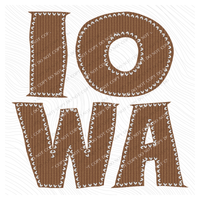 Iowa Knitted Stitched Patch Digital Design in Brown, PNG