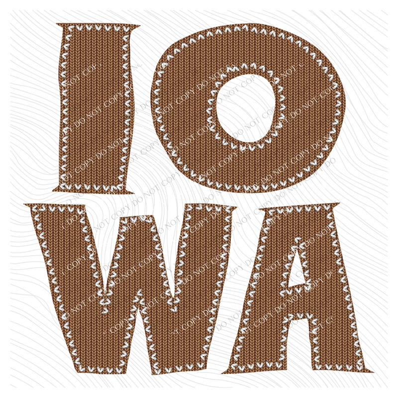Iowa Knitted Stitched Patch Digital Design in Brown, PNG