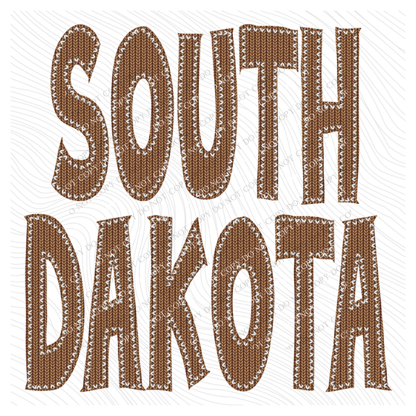 South Dakota Knitted Stitched Patch Digital Design in Brown, PNG