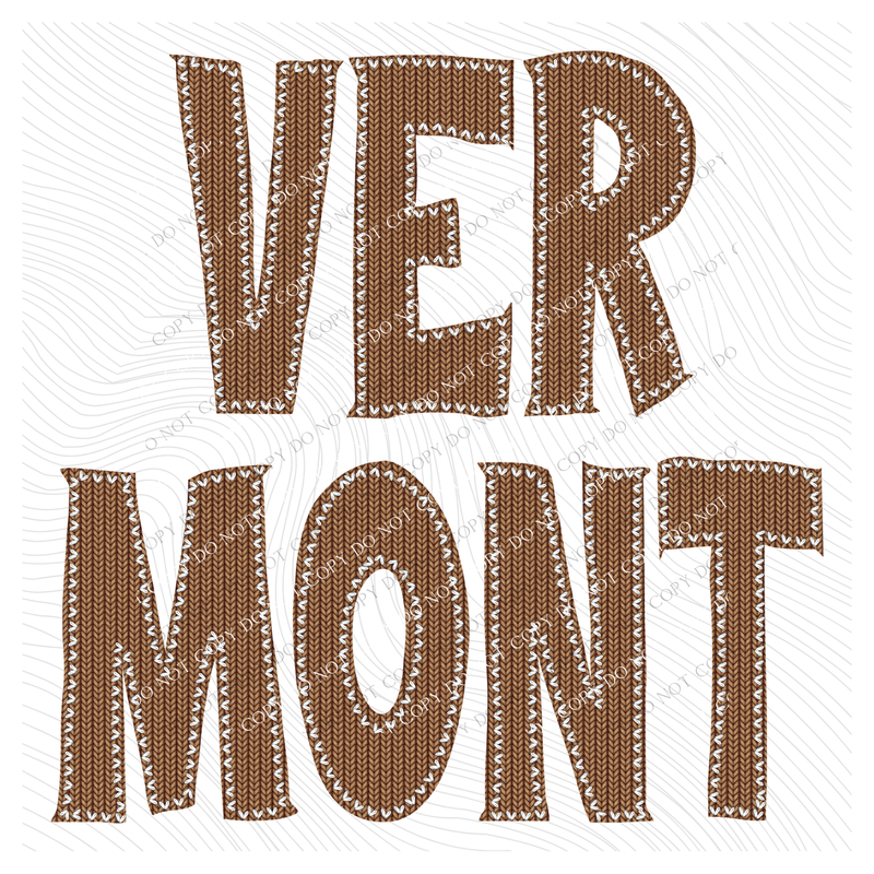 Vermont Knitted Stitched Patch Digital Design in Brown, PNG