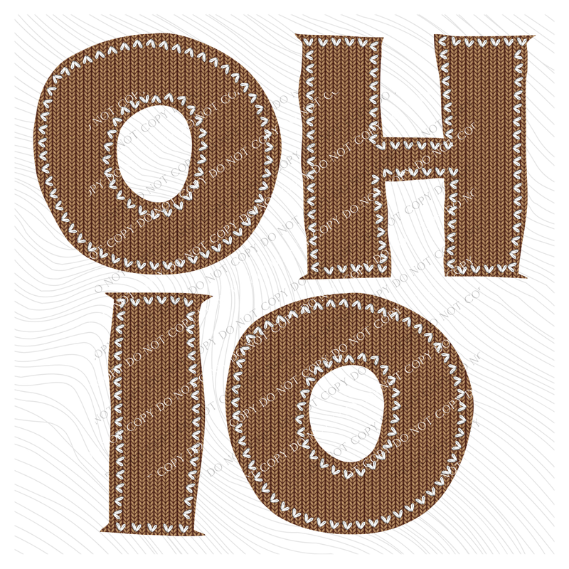 Ohio Knitted Stitched Patch Digital Design in Brown, PNG