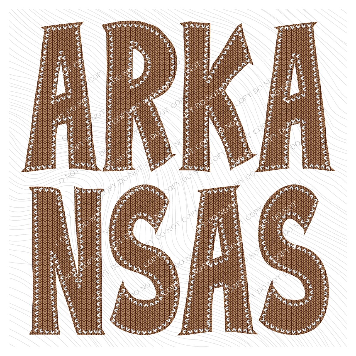 Arkansas Knitted Stitched Patch Digital Design in Brown, PNG