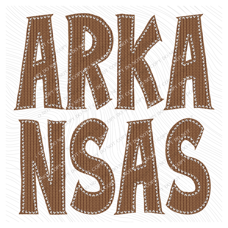 Arkansas Knitted Stitched Patch Digital Design in Brown, PNG
