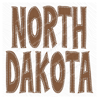 North Dakota Knitted Stitched Patch Digital Design in Brown, PNG