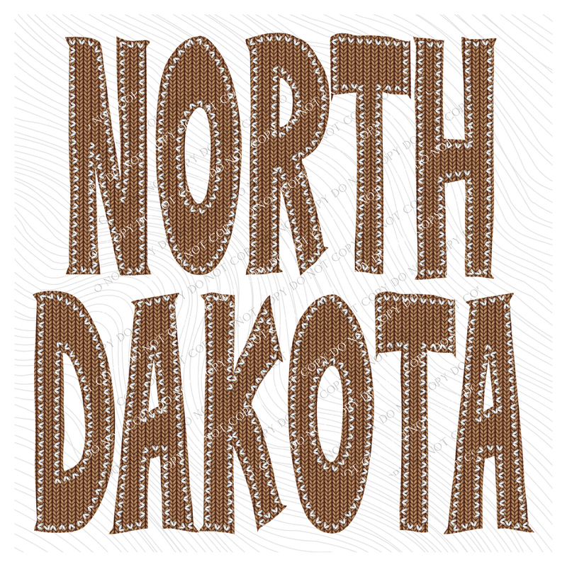 North Dakota Knitted Stitched Patch Digital Design in Brown, PNG