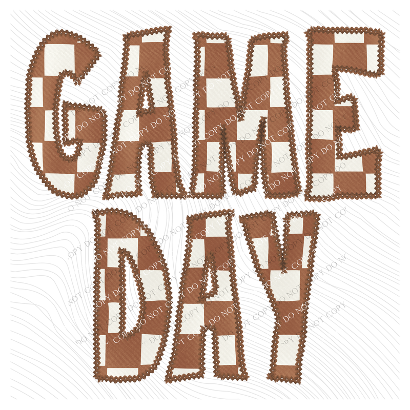 Game Day Stitched Checkered Fabric Digital Design in Brown & White, PNG