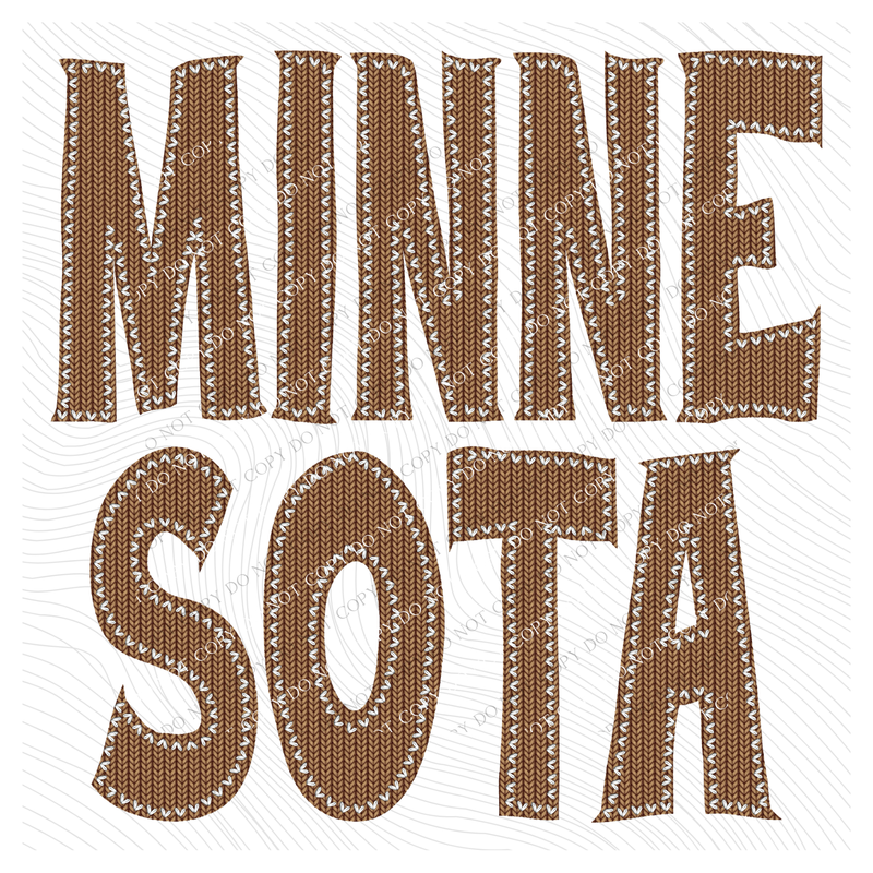 Minnesota Knitted Stitched Patch Digital Design in Brown, PNG
