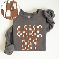 Game Day Stitched Checkered Fabric Digital Design in Brown & White, PNG