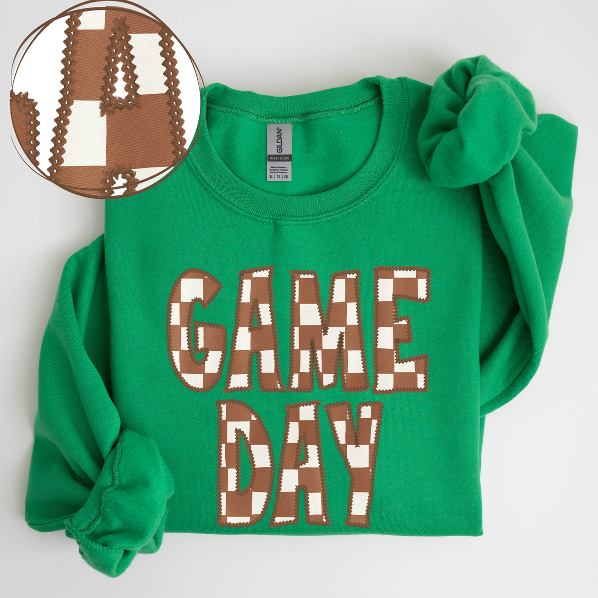 Game Day Stitched Checkered Fabric Digital Design in Brown & White, PNG