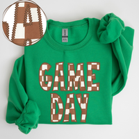 Game Day Stitched Checkered Fabric Digital Design in Brown & White, PNG